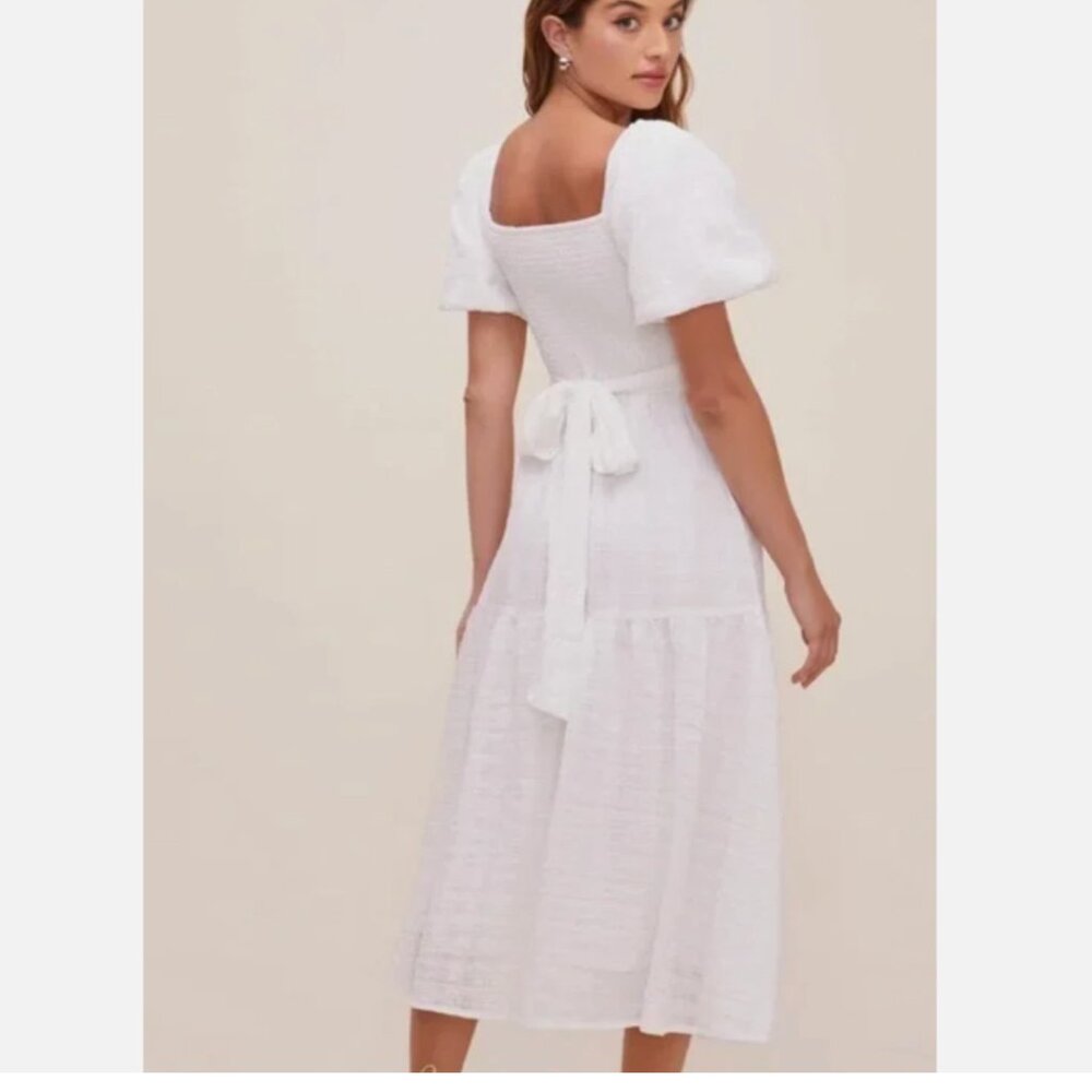ASTR The Label NEW White Sonnet Puff Sleeve Crossover Midi Dress Women's M